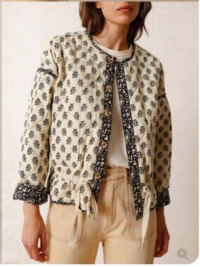 Indi & Cold - Reversible Quilted Jacket - Printed Block Print Floral Cream - S